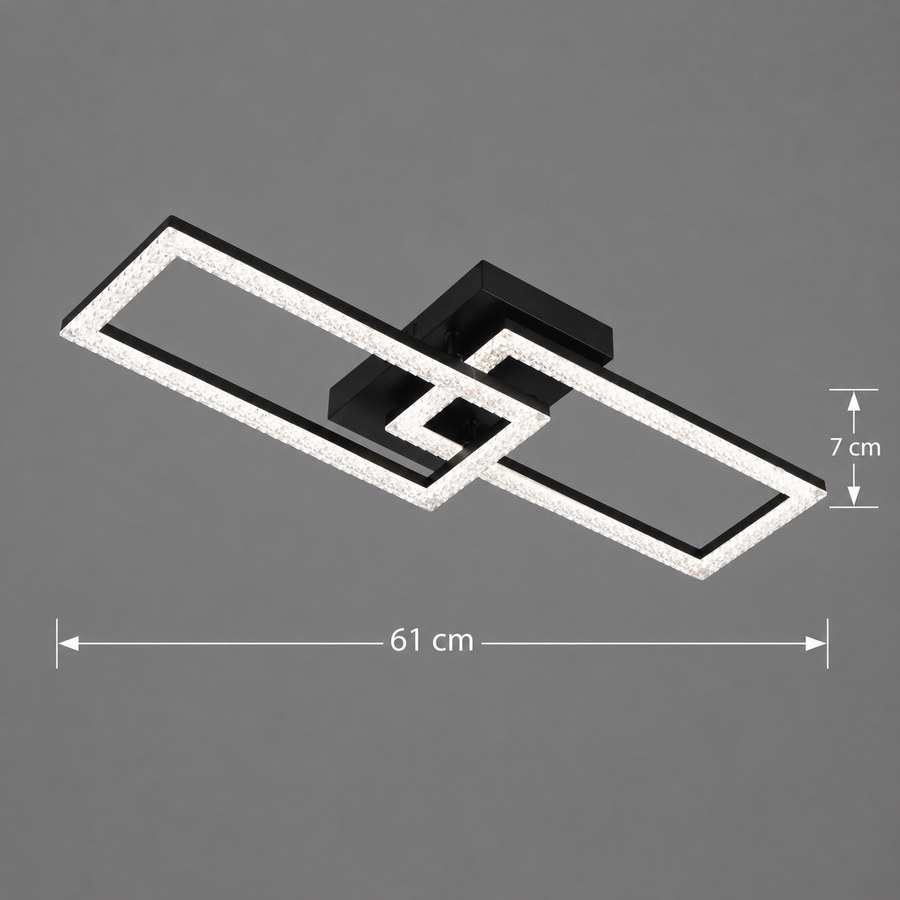 Lustra LED cu telecomanda BANDO 38W, 2 Drepunghiuri, Lumina Rece/Calda/Neutra, Dimabila, Negru, Metal si Acril