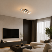 Lustra LED cu telecomanda BANDO 38W, 2 Drepunghiuri, Lumina Rece/Calda/Neutra, Dimabila, Negru, Metal si Acril