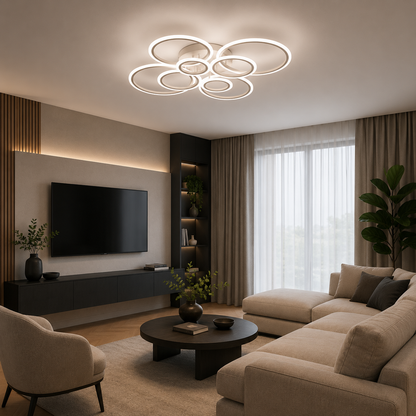 LED csillár távirányítóval BETTY 127W, 8 kör, hideg/meleg/semleges fény, szabályozható, fehér