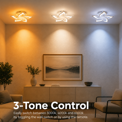 LED csillár távirányítóval LOTUS 54W, 5 szirom, hideg/meleg/semleges fény, szabályozható, fehér