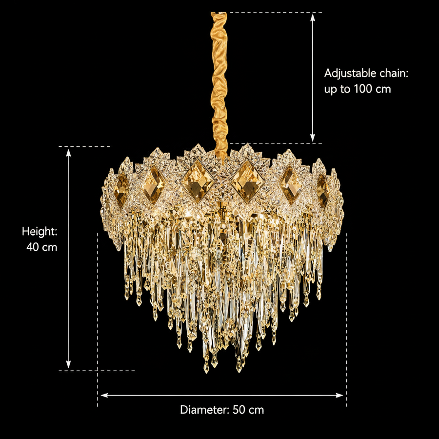 Candelabru Cristal FLEUR Eleganza 9xE14, Diametru 50cm, Inaltime 40cm, Auriu Lucios, Inaltime Reglabila, Design Elegant Candelabre Cristal Default Title Alessandro Design
