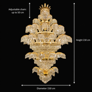 Candelabru Cristal PALACE Grande, 52 de brate, 96xG9, Diametru 150cm, Inaltime 230cm, Auriu Lucios, Inaltime Reglabila, Design Elegant Candelabre Cristal Default Title Alessandro Design