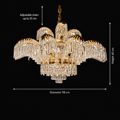 Candelabru Cristal PALACE Imperio, 15 brate, 22xG9, D98cm, Auriu Lucios, Inaltime Reglabila, Metal si Cristal Candelabre Cristal Default Title Alessandro Design