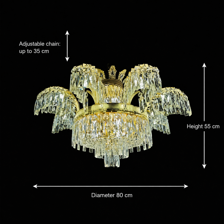 Candelabru Cristal PALACE, 8 brate, D80cm, Auriu Lucios, Inaltime Reglabila, Metal si Cristal Candelabre Cristal Default Title Alessandro Design