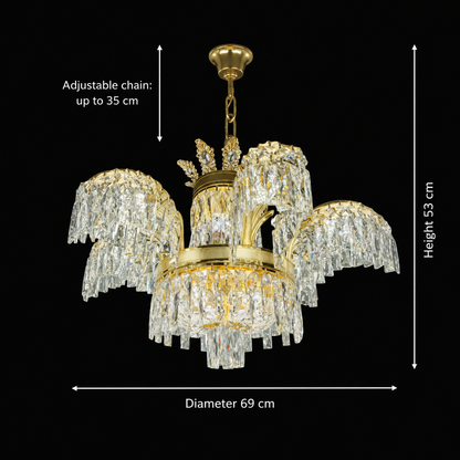Candelabru Cristal PALACE, 6 brate, 12xG9, D69cm, Auriu Lucios, Inaltime Reglabila, Metal si Cristal Candelabre Cristal Default Title Alessandro Design