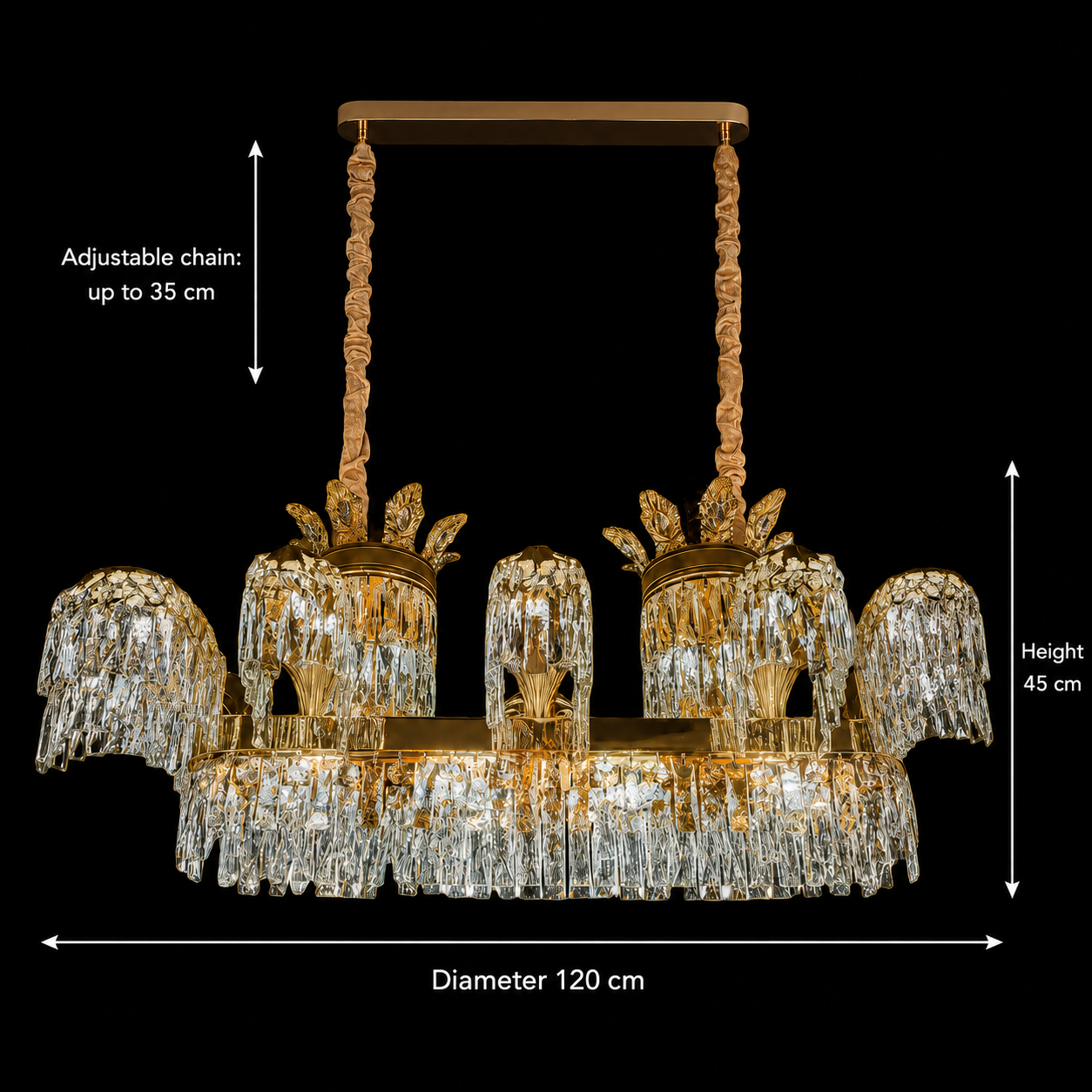 Candelabru Cristal PALACE Grande, 12 brate, 20xG9, 120cm, Auriu Lucios, Inaltime Reglabila, Metal si Cristal Candelabre Cristal Default Title Alessandro Design