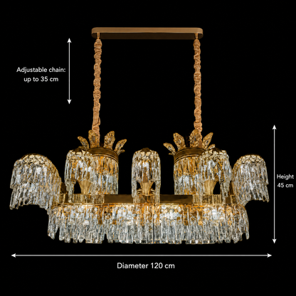 Candelabru Cristal PALACE Grande, 12 brate, 20xG9, 120cm, Auriu Lucios, Inaltime Reglabila, Metal si Cristal Candelabre Cristal Default Title Alessandro Design