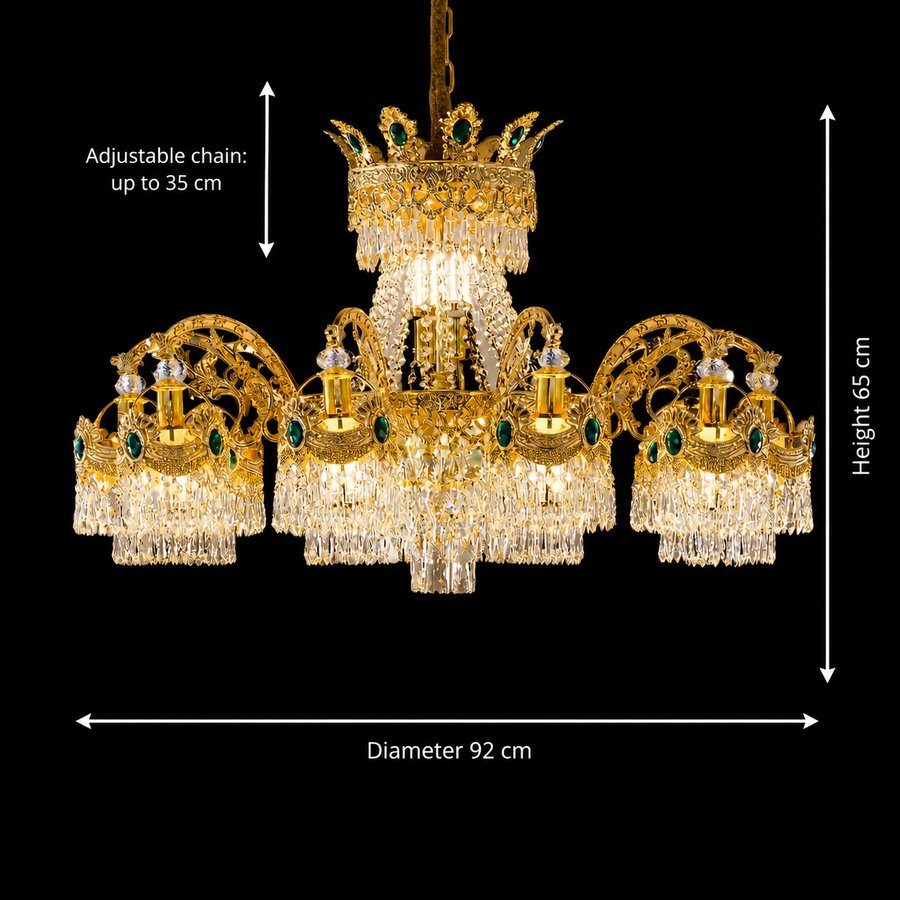 Candelabru Cristal 16xE14, D92cm, Auriu Lucios, Inaltime Reglabila, Metal si Cristal Candelabre Cristal Default Title Alessandro Design