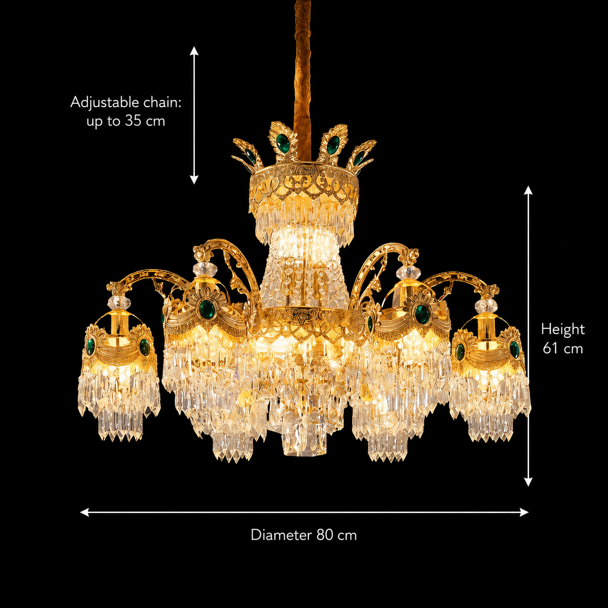 Candelabru Cristal 13xE14, D80cm, Auriu Lucios, Inaltime Reglabila, Metal si Cristal Candelabre Cristal Default Title Alessandro Design