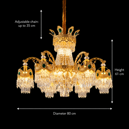 Candelabru Cristal 13xE14, D80cm, Auriu Lucios, Inaltime Reglabila, Metal si Cristal Candelabre Cristal Default Title Alessandro Design