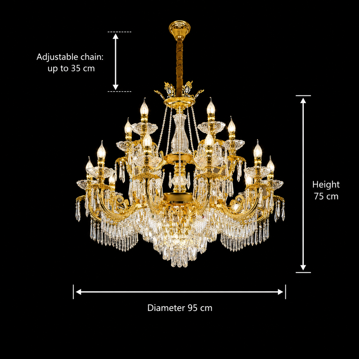 Candelabru Cristal 9xE14, D68cm, Auriu Lucios, Inaltime Reglabila, Metal si Cristal Candelabre Cristal Default Title Alessandro Design