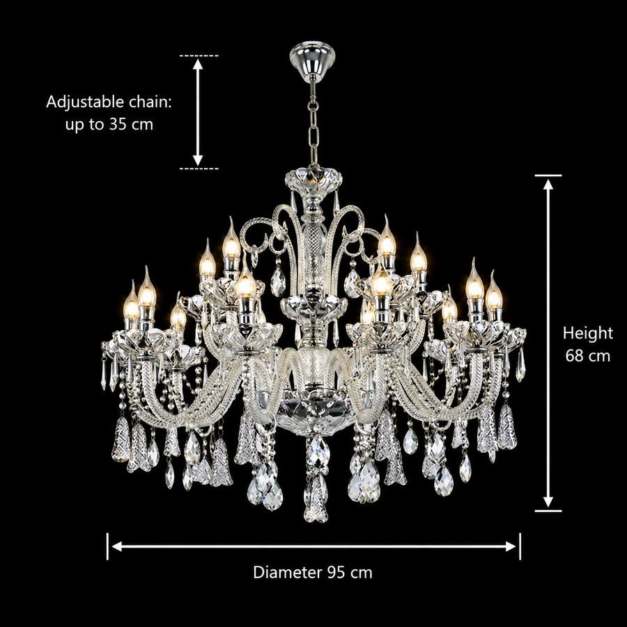 Candelabru Cristal 15xE14, D95cm, Argintiu, Inaltime Reglabila, Metal si Cristal Candelabre Cristal Default Title Alessandro Design