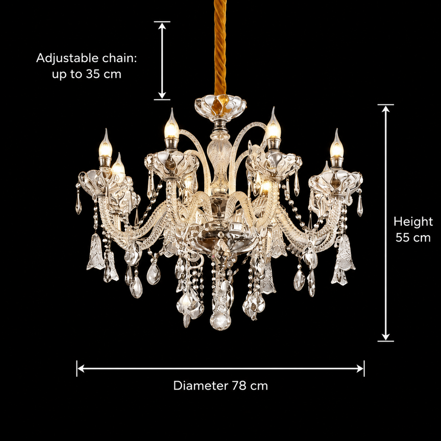 Candelabru Cristal 8xE14, D78cm, Argintiu, Inaltime Reglabila, Metal si Cristal Candelabre Cristal Default Title Alessandro Design