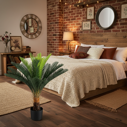 Planta Artificială Copac Tip Palmier, 18 frunze, 95 cm, Verde, cu Ghiveci