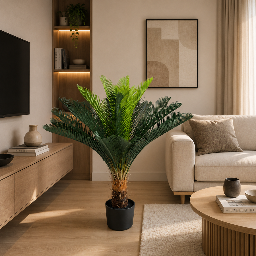 Planta Artificială Copac Tip Palmier, 18 frunze, 95 cm, Verde, cu Ghiveci