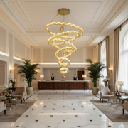 Candelabru Cristal cu Telecomanda RONDOS Supremo, 120x350cm, Lumina Calda/Neutra/Rece, Auriu, Metal si Cristal