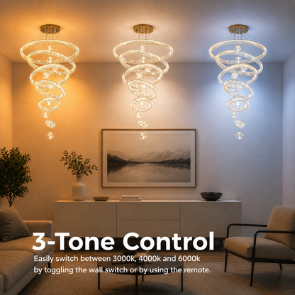 Candelabru Cristal cu Telecomanda KOLO Supremo, 120x350cm, Lumina Calda/Neutra/Rece, Auriu, Metal si Cristal