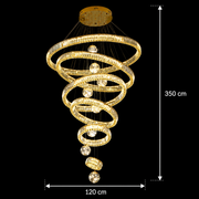 Candelabru Cristal cu Telecomanda KOLO Supremo, 120x350cm, Lumina Calda/Neutra/Rece, Auriu, Metal si Cristal