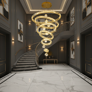 Candelabru Cristal cu Telecomanda KOLO Supremo, 120x350cm, Lumina Calda/Neutra/Rece, Auriu, Metal si Cristal