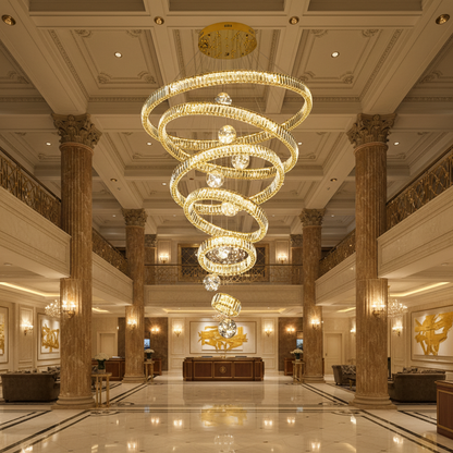 Candelabru Cristal cu Telecomanda KOLO Supremo, 120x350cm, Lumina Calda/Neutra/Rece, Auriu, Metal si Cristal