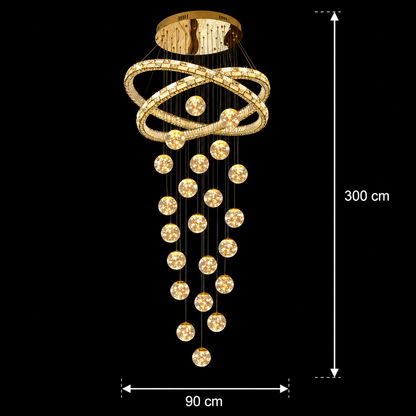 Candelabru Cristal cu Telecomanda DUARA Supremo, 90x300cm, Lumina Calda/Neutra/Rece, Auriu, Metal si Cristal