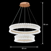 Lustra LED Cristal cu telecomanda, 118W, Lumina Calda/Neutra/Rece, Φ60 cm, Inaltime Reglabila, Metal si Cristal, Auriu