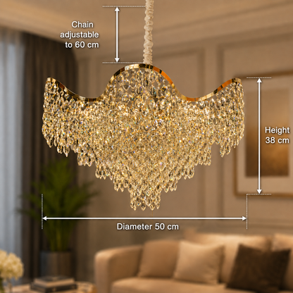 Candelabru Cristal VELOURA Eleganza 9xE14, D50 cm, Auriu, Inaltime Reglabila, Metal si Cristal Candelabre Cristal Default Title Alessandro Design