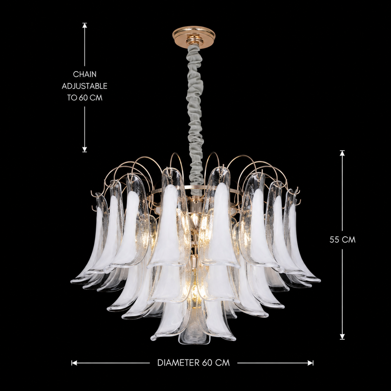 Candelabru Cristal MURANO Magno 7xE14, D60 cm, Alb, Inaltime Reglabila, Metal si Cristal Candelabre Cristal Default Title Alessandro Design