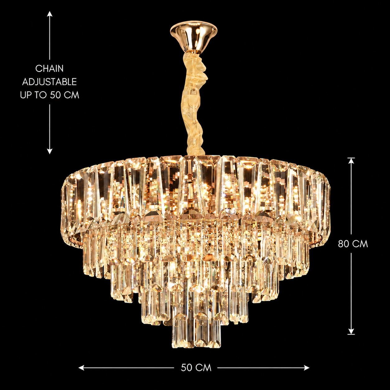 Candelabru Cristal VALMONT Eleganza 8xE14, D50 cm, Auriu, Inaltime Reglabila, Metal si Cristal Candelabre Cristal Default Title Alessandro Design