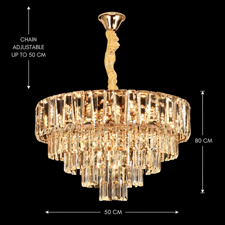 Candelabru Cristal VALMONT Eleganza 8xE14, D50 cm, Auriu, Inaltime Reglabila, Metal si Cristal Candelabre Cristal Default Title Alessandro Design