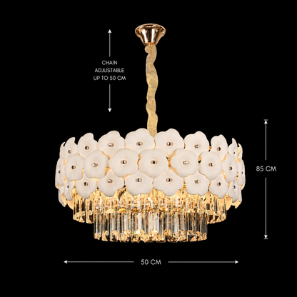 Candelabru Cristal PETAL Eleganza 9xE14, D50 cm, Auriu, Inaltime Reglabila, Metal si Cristal Candelabre Cristal Default Title Alessandro Design