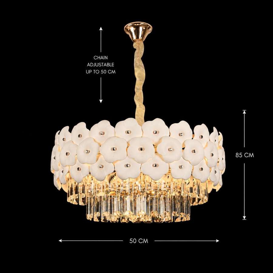 Candelabru Cristal PETAL Eleganza 9xE14, D50 cm, Auriu, Inaltime Reglabila, Metal si Cristal Candelabre Cristal Default Title Alessandro Design