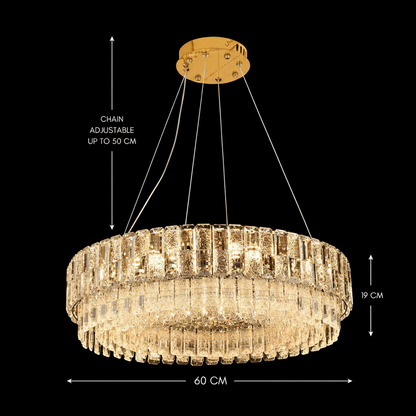 Candelabru Cristal ELYSIAN Magno 9xE14, D60 cm, Auriu, Inaltime Reglabila, Metal si Cristal