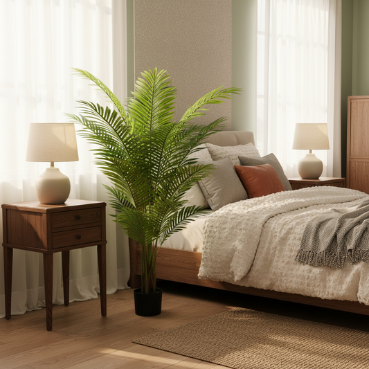 Planta Artificială Copac Tip Palmier Kentia, 3 tulpini, 17 frunze, 160 cm, Verde, cu Ghiveci