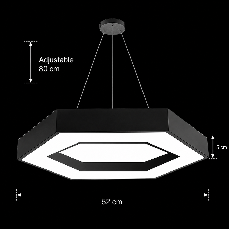 Lustra LED suspendata ANGLE, 52cm, 25W, Inaltime Reglabila, Lumina Rece, Negru, Metal si Acril