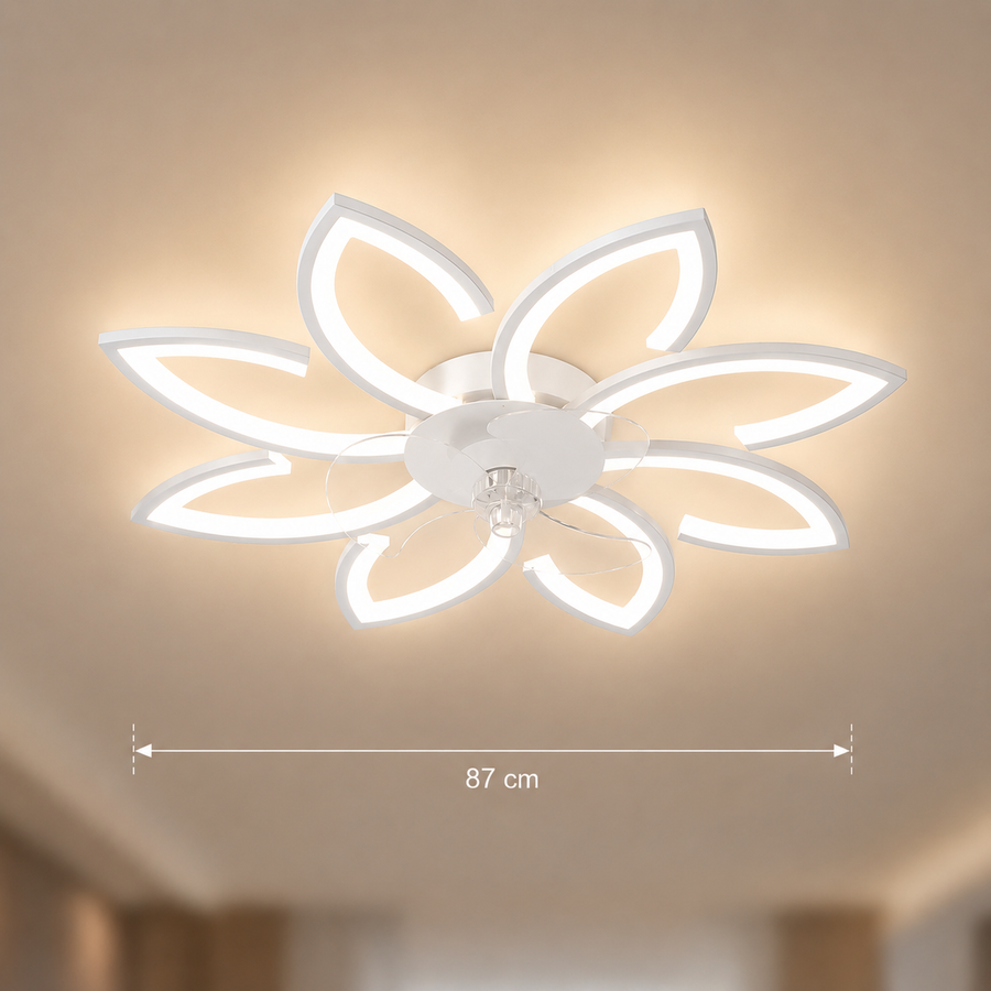 Lustra LED Ventilator ANEMO cu Telecomanda, 48W, D87cm, Lumina Rece/Neutra/Calda, Metal si Plastic, Alb