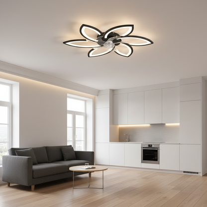 Lustra LED Ventilator ANEMO cu Telecomanda, 36W, D76.5cm, Lumina Rece/Neutra/Calda, Metal si Plastic, Negru