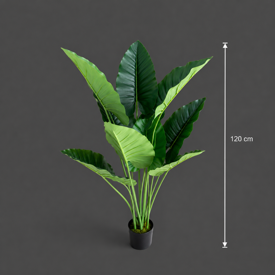 Plantă Artificială Tip Alocasia, 10 frunze, Plastic, 120 cm, Verde