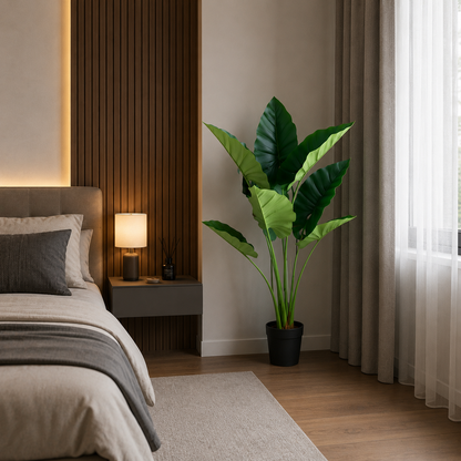 Plantă Artificială Tip Alocasia, 10 frunze, Plastic, 120 cm, Verde