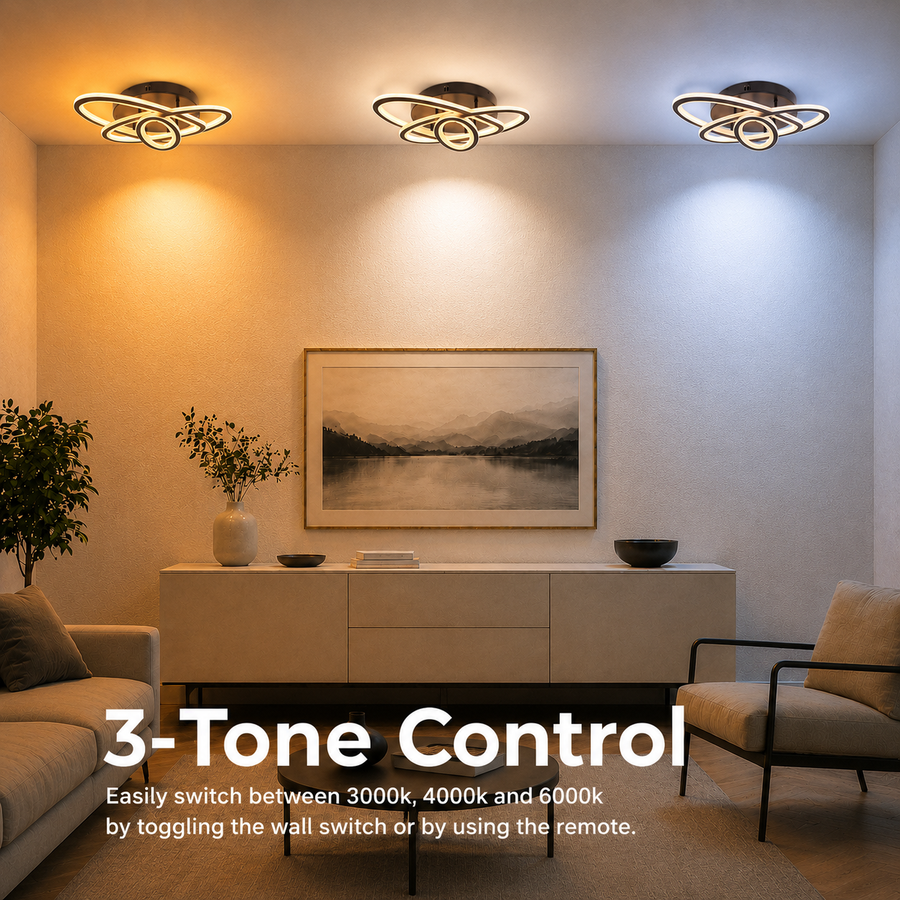 LED csillár távirányítóval TIANA 78W, 3 ellipszis, hideg/meleg/semleges fény, szabályozható, fekete