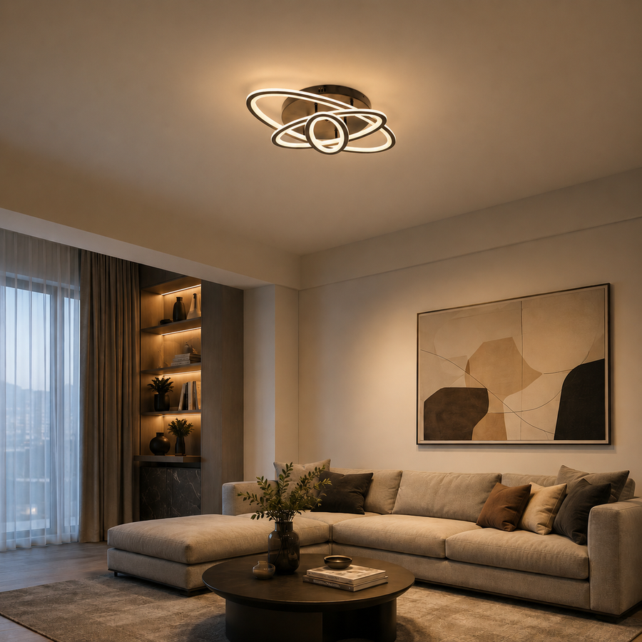 LED csillár távirányítóval TIANA 78W, 3 ellipszis, hideg/meleg/semleges fény, szabályozható, fekete