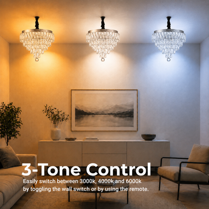 Lustra LED Cristal cu telecomanda RIGO Eleganza Diametru 48cm, Crom Lucios, Inaltime Reglabila, Metal si Cristal