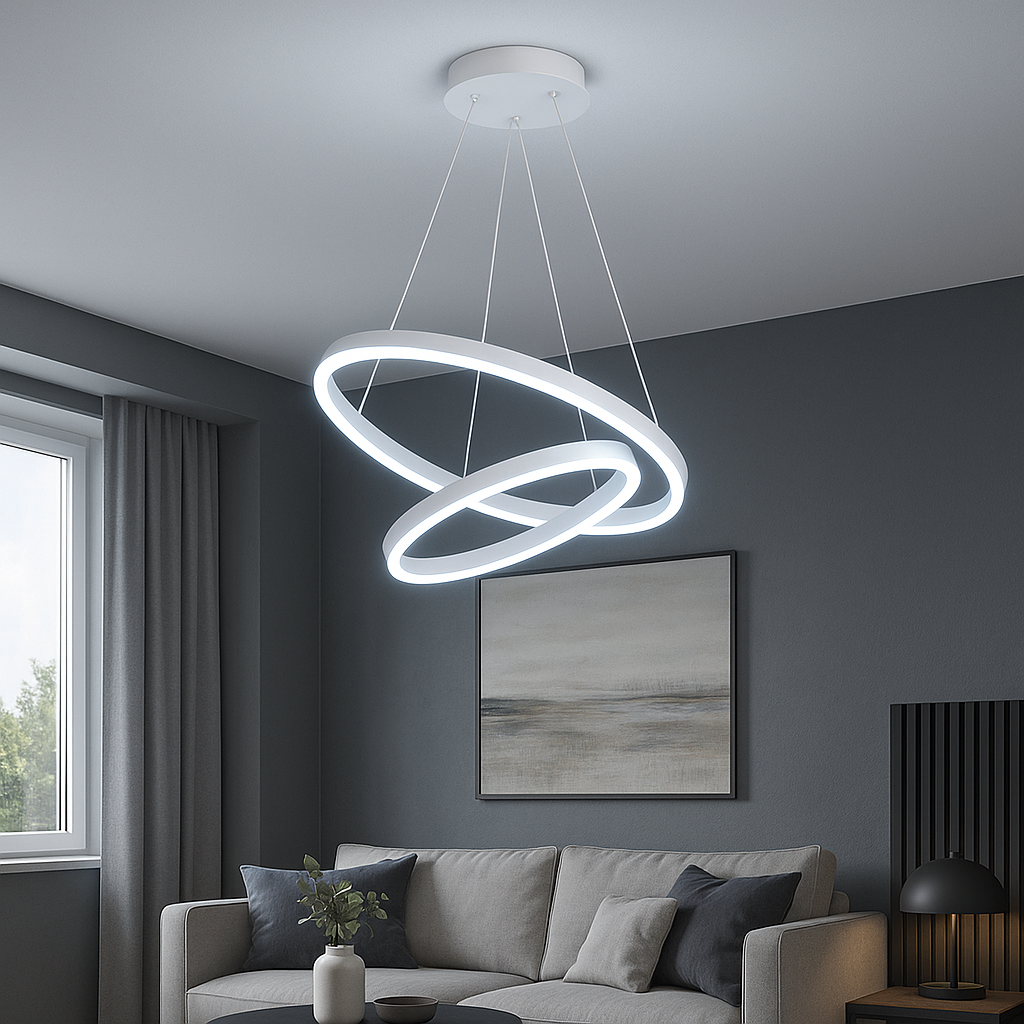 Lustra LED suspendata cu telecomanda CASIANA 41W, 2 Cercuri, lumina Rece/Calda/Neutra, Dimabila, Alb, Inaltime Reglabila Lustre LED cu Telecomanda Default Title Alessandro Design