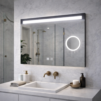 Téglalap alakú LED -tükör, 80x60cm, zongora tapintás, de -unfets,