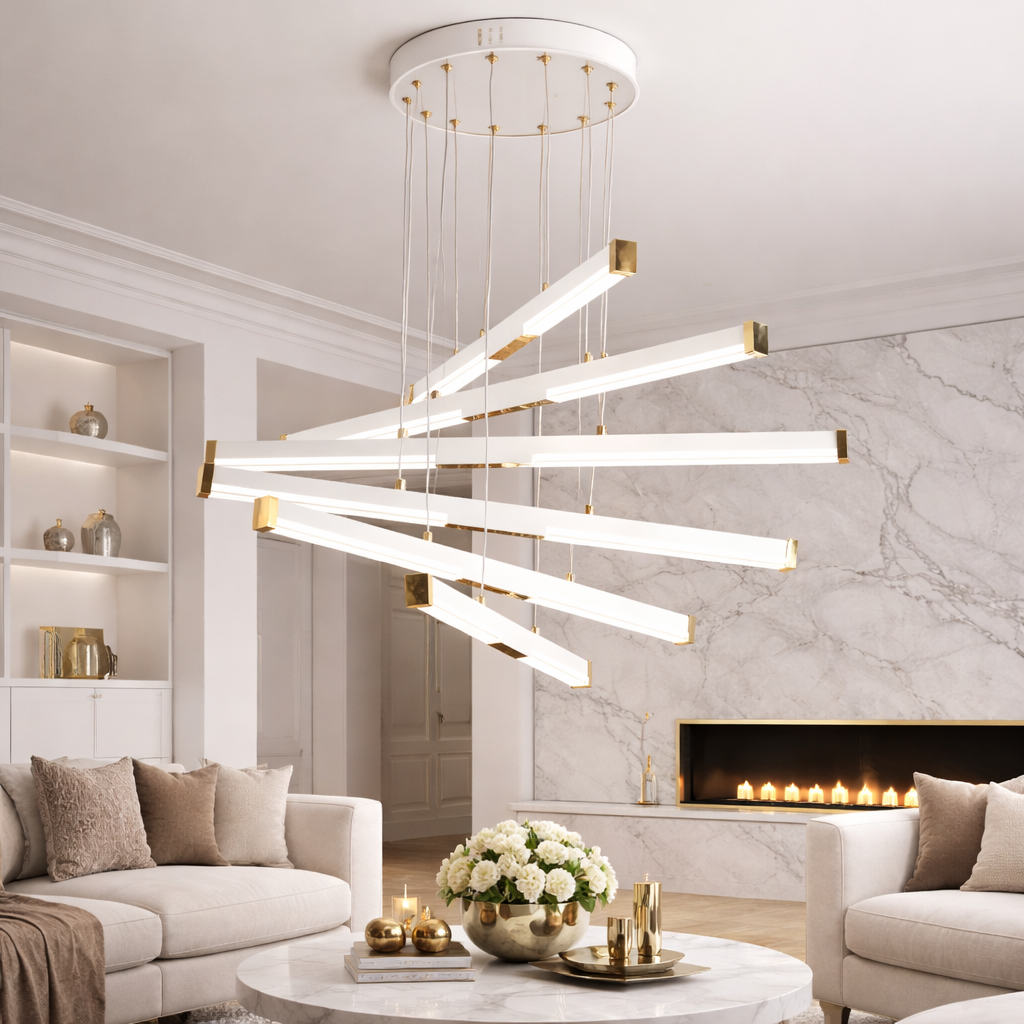 Lustra LED Suspendata Acril LT183/6WH, 81W, Lumina 3000/4000/6000K, Alb, Inaltime Reglabila Lustre LED cu Telecomanda Default Title Alessandro Design