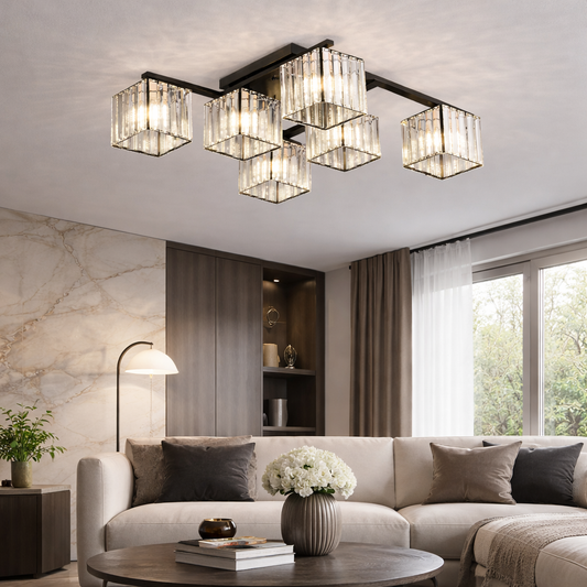 Lustra Clasica Moderna Georgiana, LC111/6BK, 6x E27, Negru, Metal si Sticla Lustre Clasice Default Title Alessandro Design