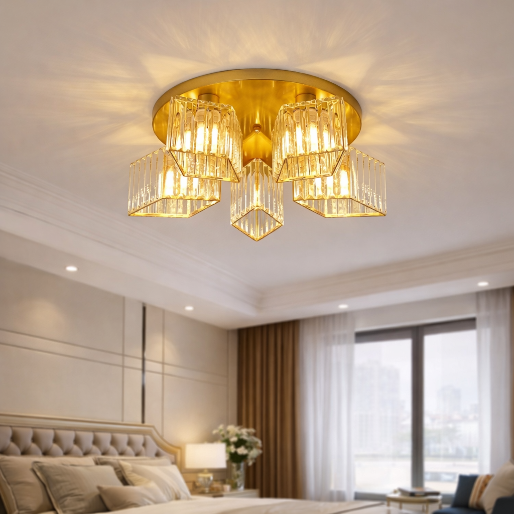 Lustra Clasica Moderna Sasha, LC117/5GD, 5x E27, Metal si Cristal, Auriu, Abajur Lustre Clasice Default Title Alessandro Design
