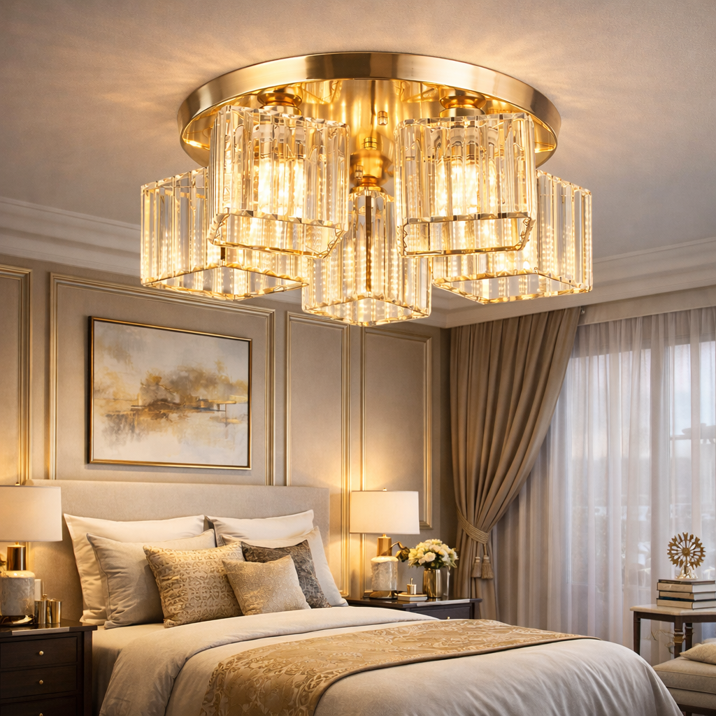Lustra Clasica Moderna Sasha, LC117/5GD, 5x E27, Metal si Cristal, Auriu, Abajur Lustre Clasice Default Title Alessandro Design