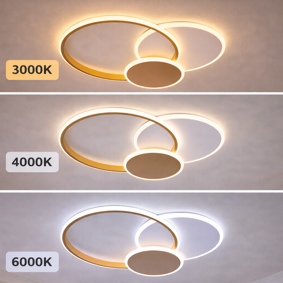 LED függőlámpa távirányítóval KILLIAN 46W, 3 kör, hideg/meleg/semleges lámpa 3000K/4000K/6000K, dimmizelhető, arany-fehér LED lámpák távirányítóval alapcím Alessandro design
