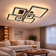 LED csillár távirányítóval és kristály QUADRIS RGB 177W, 6 négyzet, hideg/meleg/semleges fény 3000K/4000K/6000K, szabályozható, fekete, fém és kristály LED csillárok távirányítóval Alapértelmezett cím Alessandro Design